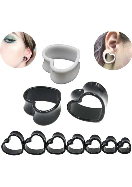 Siyah Stil 6mm 2 Çift Siyah & Beyaz Kalp Akrilik Fleş Tünel Takı Vücut Piercing Genişletici Kulak Mıknatıs Küpe Ameliyat Yapılmış Delik Boyutu (Yurt Dışından)