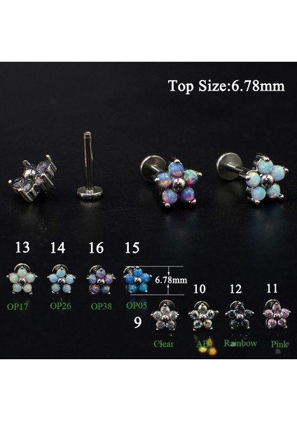 No.29 Beden 1 Adet Opal Cz Zirkon Çiçek Küpe Labret Dudağa Yüzük Kıkırdak Helix Lop Takı 16G (Yurt Dışından)