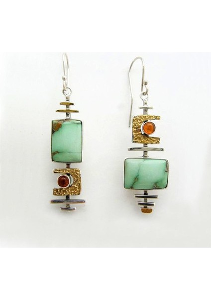 Yeşil Stil Şık Benzersiz Avrupa ve Amerikan Kadın Modası Küpe Vintage Gümüş 18K Altın Çift Tonlu Küpe Doğal Turkuaz Düğün Takı Hediye (Yurt Dışından) fiyatları