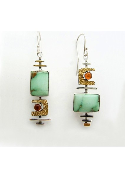 Yeşil Stil Şık Benzersiz Avrupa ve Amerikan Kadın Modası Küpe Vintage Gümüş 18K Altın Çift Tonlu Küpe Doğal Turkuaz Düğün Takı Hediye (Yurt Dışından) modelleri