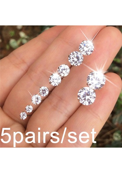 Beyaz Stil 5 Çift Takı Kristal Düğün Şık Küpe Seti Şık Basit Kadın Alaşım Gümüş Zirkon Küpe Setleri Mücevher Aksesuar Hediye (Yurt Dışından) fiyatları