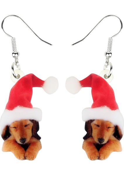 Kadın Kızlar Gençler Için Akrilik Noel Karikatür Dachshund Köpek Yavrusu Küpe Asılı Hayvan Takı Hediye Aksesuarları (Yurt Dışından)