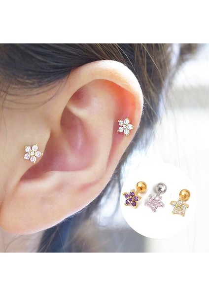 Mor Tarzı Gümüş Çiçekli Piercing Helix Kıkırdak Küpe Tragus Piercing Conch Küpe Inci (Yurt Dışından)