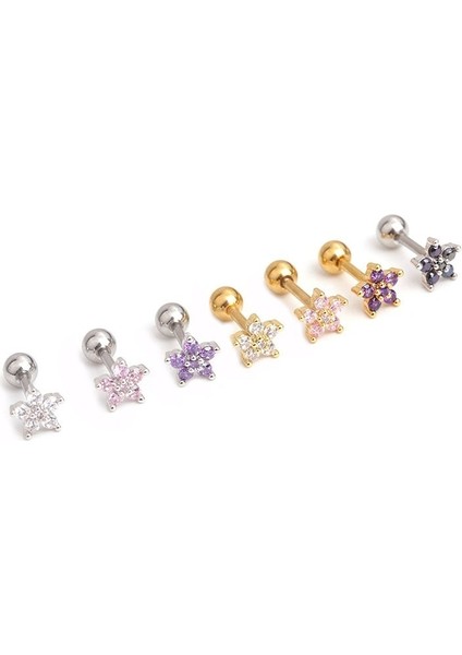 Mor Tarzı Gümüş Çiçekli Piercing Helix Kıkırdak Küpe Tragus Piercing Conch Küpe Inci (Yurt Dışından) modelleri