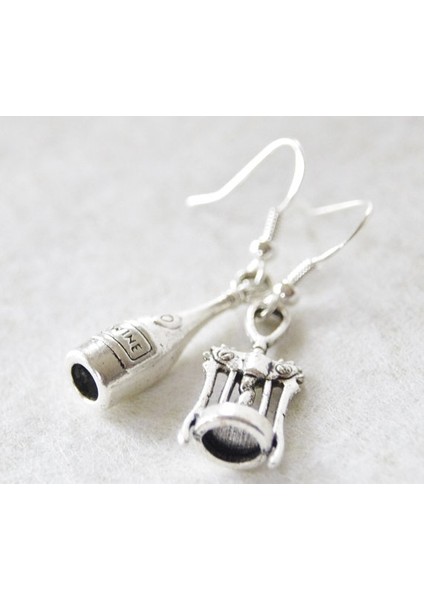 Şarap Sever Küpe Şarap Tutkunu Küpe Şarap Şişesi Küpe Kadeh Açacağı Küpe (Yurt Dışından) fiyatları