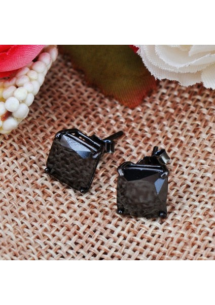 Siyah Stil Kadın Erkek Parti Takıları Için Siyah Safir Zirkon Taşlı Kare Kulak Çivileri Güzel (Yurt Dışından)