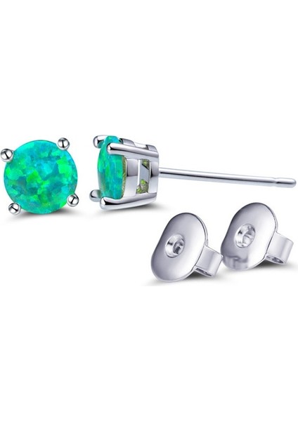 Yeşil Stil 6 Mm'ye 6 mm Elegan Gümüş Küpe Zarif Yuvarlak Yeşil Ateş Opal Küpe Çivileri (Yurt Dışından)