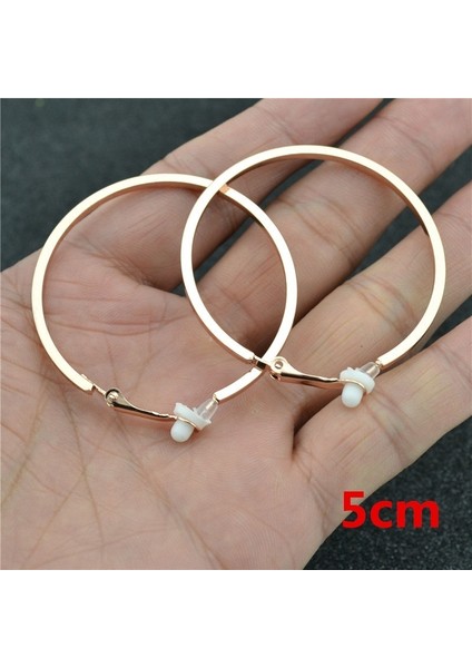 Gül Altın Tarzı 5 cm Kadınlar Için Deliksiz Kulak Üstü Küpe Büyük Kare Alaşım Çember Gümüş ve Altın Renkli Moda Takı (Yurt Dışından)