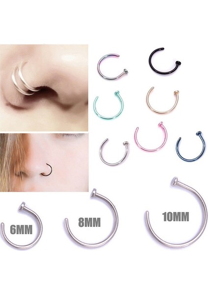 Gümüş Tarzı 10 mm Ince Cerrahi Çelik Açık Burun Halka Piercing Iğnesi 7 Renk 3 Boyut (Yurt Dışından) modelleri