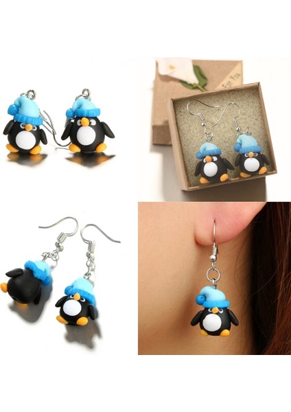 1 Çift Moda El Yapımı Takı Küpe Kanca Noel Küpesi Penguen Desenli Kulak Iğnesi Polimer Kil (Yurt Dışından)