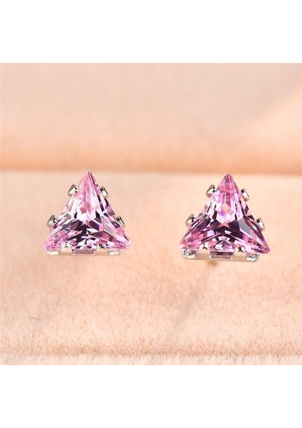 Pembe Tarzı Zarif Kadınlar Moda Üçgen Kesim Mavi Safir Taşlı Küpe Doğum Taşı Düğün Parti Takı Hediye (Yurt Dışından)