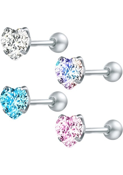 Parlak Beyaz Tarzı 7 mm 16G Moda Kalp Şekilli Kübik Zirkon Paslanmaz Çelik Küpe 4 Renkli Helix Conch Kıkırdak Delme Kadınlar Moda Takı (Yurt Dışından)