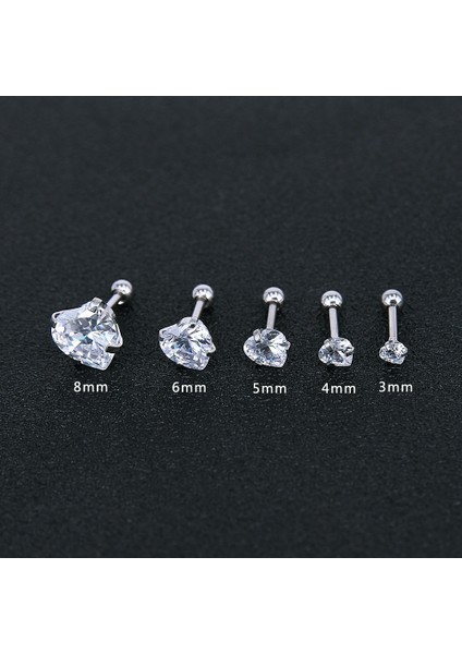 Parlak Beyaz Tarzı 7 mm 16G Moda Kalp Şekilli Kübik Zirkon Paslanmaz Çelik Küpe 4 Renkli Helix Conch Kıkırdak Delme Kadınlar Moda Takı (Yurt Dışından)