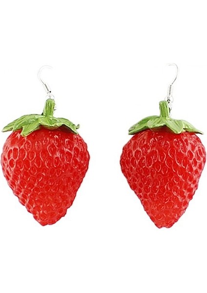 Kırmızı Stil Kadınlar Için Kıyafet Takıları Kırmızı Çilek Düşen Küpe Sevimli Canlı Mücevher Tasarımı (Yurt Dışından)