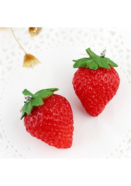 Kırmızı Stil Kadınlar Için Kıyafet Takıları Kırmızı Çilek Düşen Küpe Sevimli Canlı Mücevher Tasarımı (Yurt Dışından) modelleri