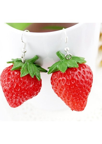 Kırmızı Stil Kadınlar Için Kıyafet Takıları Kırmızı Çilek Düşen Küpe Sevimli Canlı Mücevher Tasarımı (Yurt Dışından) fırsatları