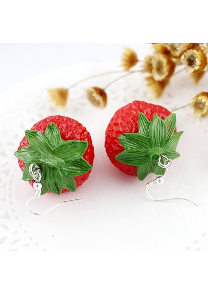 Kırmızı Stil Kadınlar Için Kıyafet Takıları Kırmızı Çilek Düşen Küpe Sevimli Canlı Mücevher Tasarımı (Yurt Dışından) indirimleri