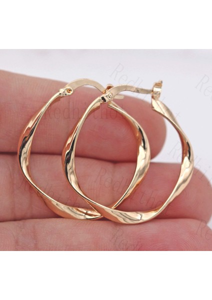 Altın Tarzı 18 Ayar Altın Kaplama Küpeler Büyük Kıvrımlı Retro Yuvarlak Hoop Bohemya Daire Klipsli (Yurt Dışından)