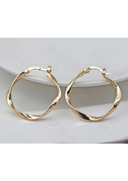 Altın Tarzı 18 Ayar Altın Kaplama Küpeler Büyük Kıvrımlı Retro Yuvarlak Hoop Bohemya Daire Klipsli (Yurt Dışından) modelleri