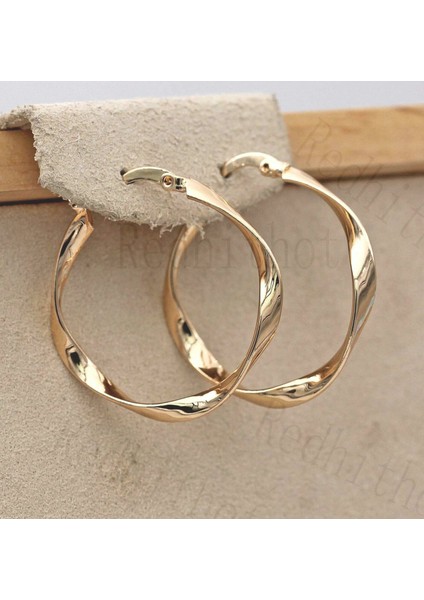 Altın Tarzı 18 Ayar Altın Kaplama Küpeler Büyük Kıvrımlı Retro Yuvarlak Hoop Bohemya Daire Klipsli (Yurt Dışından) fırsatları