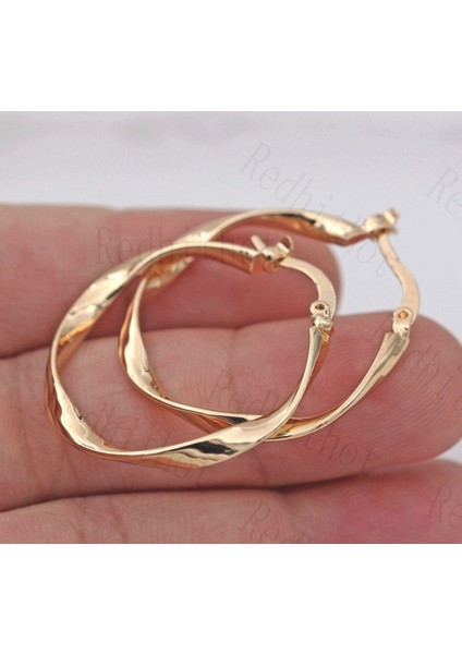 Altın Tarzı 18 Ayar Altın Kaplama Küpeler Büyük Kıvrımlı Retro Yuvarlak Hoop Bohemya Daire Klipsli (Yurt Dışından) indirimleri