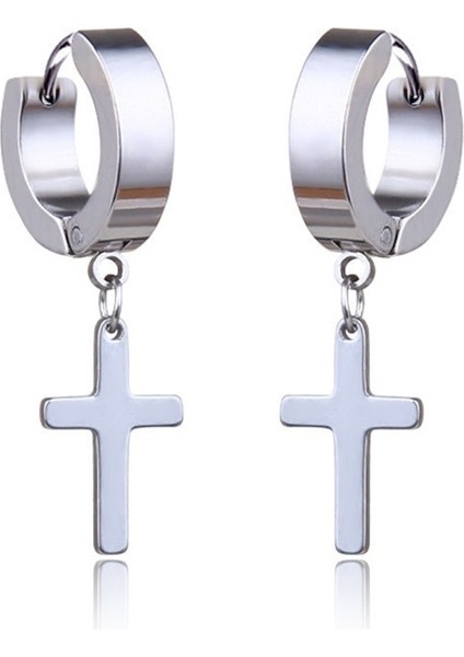 Gümüş Tarzı 4 Adet/2 Çift Yeni Moda Kişilik Paslanmaz Çelik Haç Küpeleri Anti- Punk Takı Hediye (Yurt Dışından)
