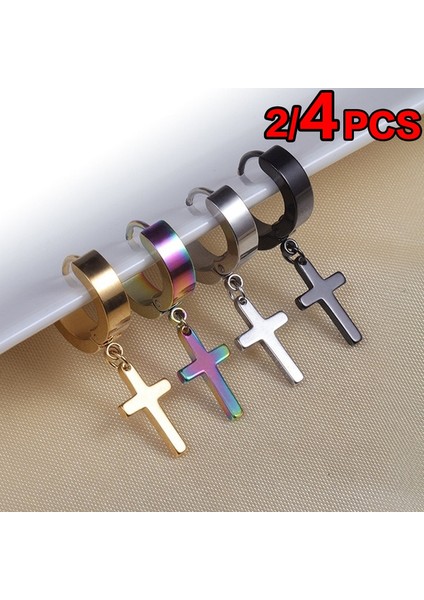 Gümüş Tarzı 4 Adet/2 Çift Yeni Moda Kişilik Paslanmaz Çelik Haç Küpeleri Anti- Punk Takı Hediye (Yurt Dışından) fiyatları
