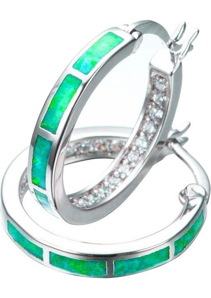 Yeşil Stil Klasik Mavi Alev Opal Çember Küpe Sevgililer Günü Hediyesi (Yurt Dışından)