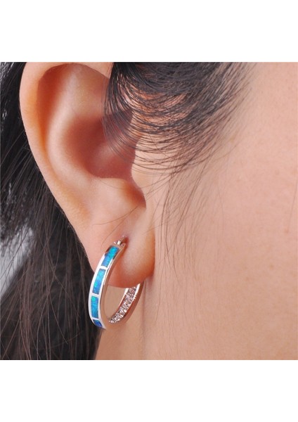 Yeşil Stil Klasik Mavi Alev Opal Çember Küpe Sevgililer Günü Hediyesi (Yurt Dışından) fırsatları