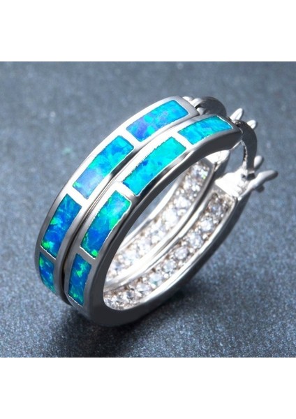 Yeşil Stil Klasik Mavi Alev Opal Çember Küpe Sevgililer Günü Hediyesi (Yurt Dışından) indirimleri