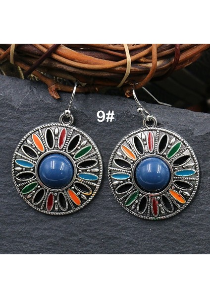 No.9 Boyutu Kadınlar Için Retro Boho Çiçek Boncuklu Yaprak Düşen Küpe Moda Takılar Geometrik Desenli Yuvarlak Küpeler (Yurt Dışından)
