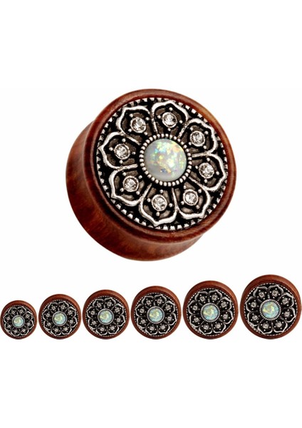 Kahverengi Tarzı 18 mm 1 Çift Ahşap Kulak Takunyaları Sahte Opal Metal Kulak Tünelleri Vücut Takısı Çift (Yurt Dışından)