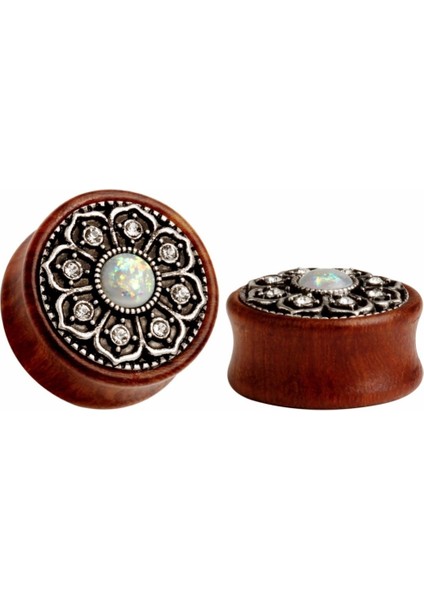 Kahverengi Tarzı 18 mm 1 Çift Ahşap Kulak Takunyaları Sahte Opal Metal Kulak Tünelleri Vücut Takısı Çift (Yurt Dışından)