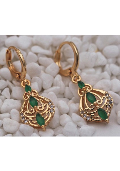 Yeşil Stil 1.3 Küpe 18K Altın Kaplama Zümrüt Yakut Ametist Peridot Topaz Avize Düş Bohemya Hollow Lady (Yurt Dışından)