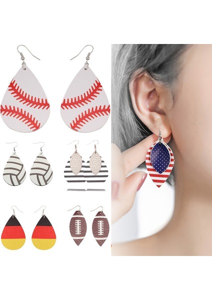 No.10 Boyutu 1 Çift Yeni Kadın Moda Deri Küpe Beyzbol Futbol Küpe Damla Küpe Amerikan Alman Bayrağı Küpe (Yurt Dışından) fiyatları