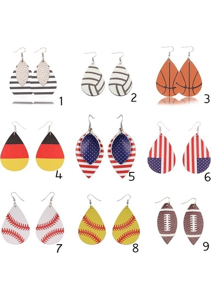 No.10 Boyutu 1 Çift Yeni Kadın Moda Deri Küpe Beyzbol Futbol Küpe Damla Küpe Amerikan Alman Bayrağı Küpe (Yurt Dışından) modelleri