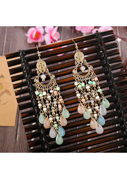 Pembe Tarzı Kızlar Parti Takıları Için Bohem Tarzı Incili Fırfırlı Kristal Damlacıklı Küpe (Yurt Dışından) fiyatları