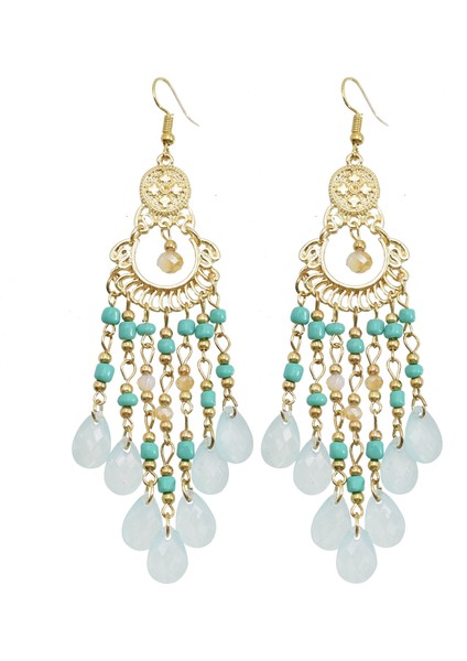 Pembe Tarzı Kızlar Parti Takıları Için Bohem Tarzı Incili Fırfırlı Kristal Damlacıklı Küpe (Yurt Dışından) fırsatları