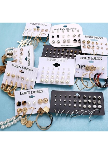 Set 3 20 Stil Basit Kristal Inci Küpe Karışık Püskül Sarkan Düşen Küpe Seti Yuvarlak Kalp Küpe Küpe Geometrik Kulak Takı Seti (Yurt Dışından)