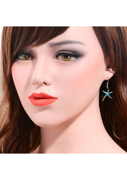 Mavi Stil Kadın Kızlar Için Moda Zarif Beş Köşeli Yıldız Ateş Opal Küpe Gümüş Küpe (Yurt Dışından) indirimleri