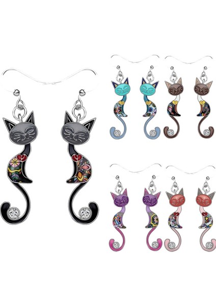 Moda Hayvan Emaye Alaşım Taşlı Şık Kapalı Gözlü Kedi Küpe Damla Küpe Kadınlar Kızlar Hediye Charms Pet Aksesuarları 1 Çift Satılık (Yurt Dışından)