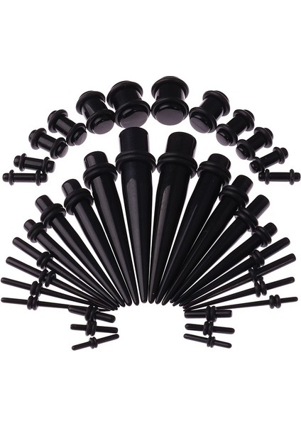 Siyah Stil 50 Parça Kulak Genişletme Kiti Akrilik Taperler ve Plakalar + Silikon Tüneller - Kulak Meşe Seti Vücut Piercing Takıları Siyah Takı Torbası ile (Yurt Dışından) fırsatları