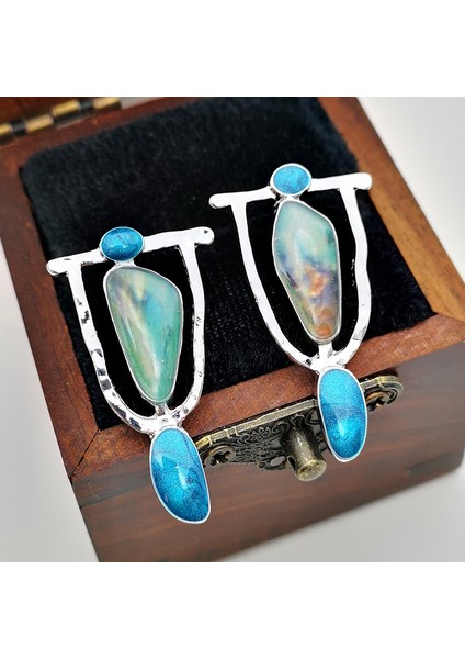 Yeşil Stil Kişiselleştirilmiş Moda Mermer Taklit Doğal Taş Küpe (Yurt Dışından) modelleri