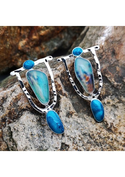 Yeşil Stil Kişiselleştirilmiş Moda Mermer Taklit Doğal Taş Küpe (Yurt Dışından) indirimleri