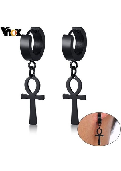 Siyah Stil Kadınlar ve Erkekler Için Siyah Paslanmaz Çelik Mısır Kleopatra Küpe - Ankh Haçı Mücevherleri - Antika Siyah (Yurt Dışından) fiyatları