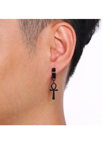 Siyah Stil Kadınlar ve Erkekler Için Siyah Paslanmaz Çelik Mısır Kleopatra Küpe - Ankh Haçı Mücevherleri - Antika Siyah (Yurt Dışından) modelleri