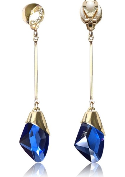 Mavi Stil Gelin Uzun Püskül Taşlı Damla Küpe Kristal Su Damlası Klipsli Küpe Piercing Olmadan Kadınlar Için Düğün Klips Küpeler (Yurt Dışından)