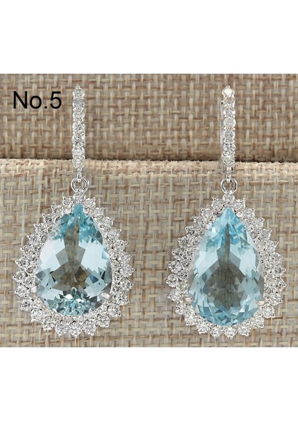 #5 925 Gümüş Doğal Taş Akuamarin Küpe Halka Düğün Nişan Takıları (Yurt Dışından)