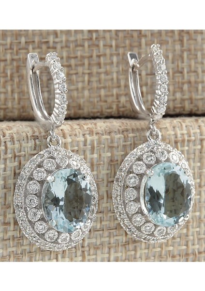 #5 925 Gümüş Doğal Taş Akuamarin Küpe Halka Düğün Nişan Takıları (Yurt Dışından) fiyatları