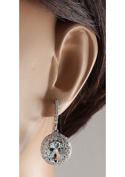 #5 925 Gümüş Doğal Taş Akuamarin Küpe Halka Düğün Nişan Takıları (Yurt Dışından) fırsatları